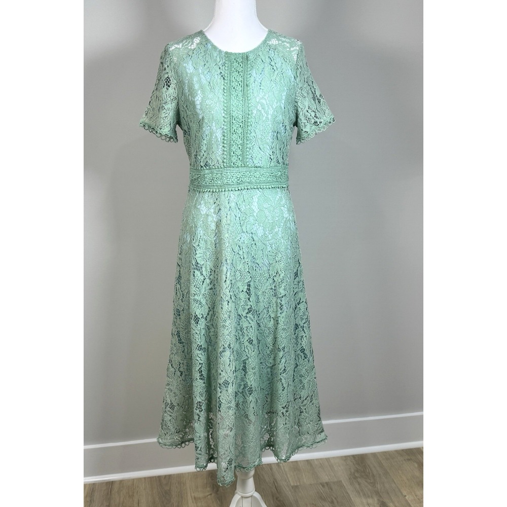 Mint Green Lace Midi Tea Dress S Garden Party Wedding Guest Retro Feminine